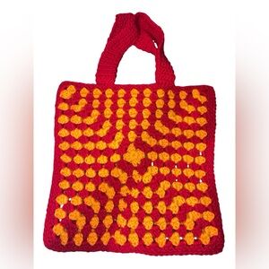 Handcrafted Red and Orange Crochet Tote Bag